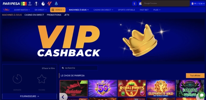 Jeux de casino PariPesa
