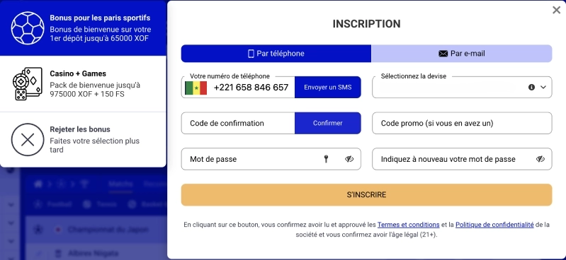 S'inscrire sur PariPesa Sénégal
