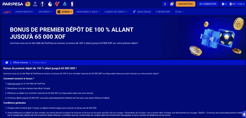 Offre de bonus Paripesa au Togo