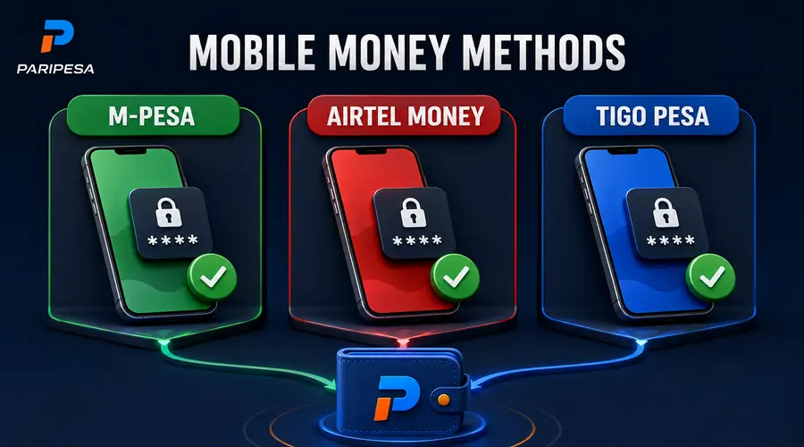 Person holding a phone with a mobile money confirmation screen glow, warm orange light, no visible text