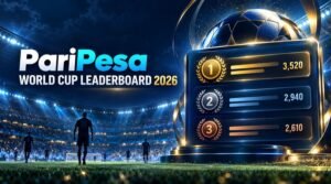 African sports bar crowd watching a World Cup match on screen, PariPesa World Cup Leaderboard promotion